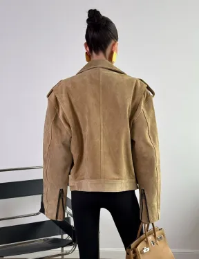 Косуха «Прямой Оверсайз» из мягкой кожи (замши) Camel