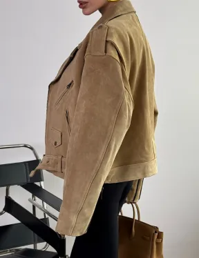 Косуха «Прямой Оверсайз» из мягкой кожи (замши) Camel