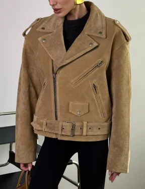 Косуха «Прямой Оверсайз» из мягкой кожи (замши) Camel