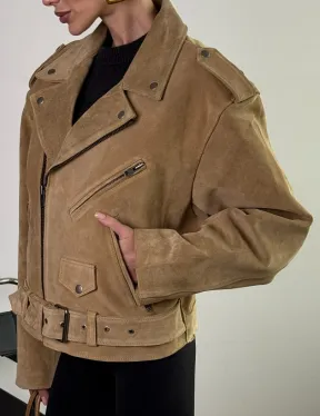 Косуха «Прямой Оверсайз» из мягкой кожи (замши) Camel