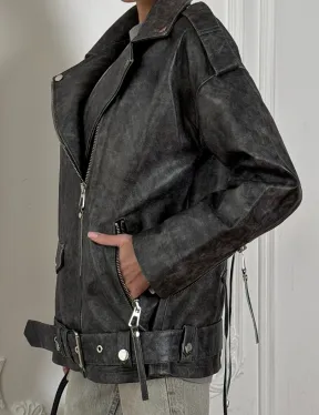 Женская кожаная куртка авиатор со шнуровкой на спине Dark grey