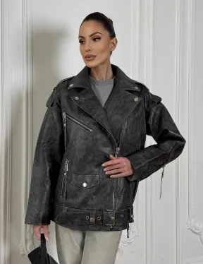 Женская кожаная куртка авиатор со шнуровкой на спине Dark grey