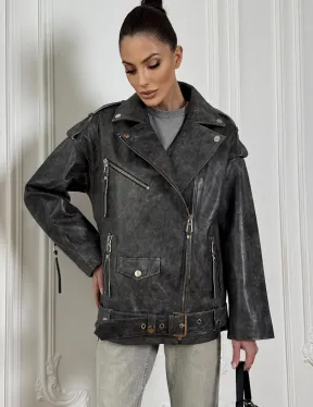 Женская кожаная куртка авиатор со шнуровкой на спине Dark grey