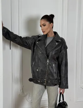 Женская кожаная куртка авиатор со шнуровкой на спине Dark grey