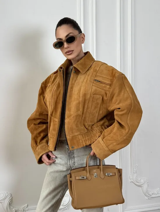 Женская замшевая куртка бомбер Camel  - «High street style»