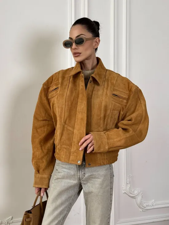 Женская замшевая куртка бомбер Camel  - «High street style»