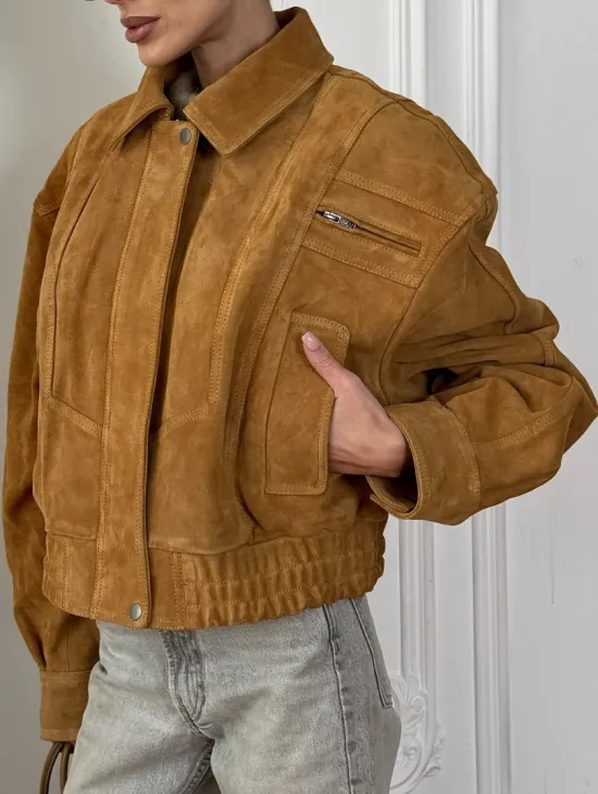 Женская замшевая куртка бомбер Camel  - «High street style»