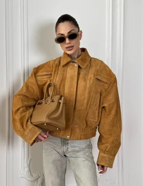 Женская замшевая куртка бомбер Camel  - «High street style»