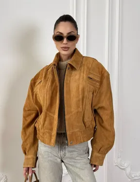 Женская замшевая куртка бомбер Camel  - «High street style»