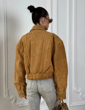 Женская замшевая куртка бомбер Camel  - «High street style»