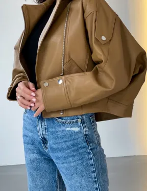 Модная короткая женская курточка в цветет кэмел