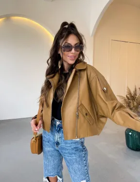 Модная короткая женская курточка в цветет кэмел