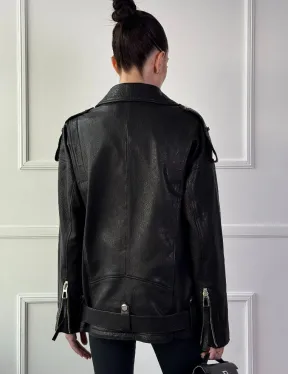 Классическая женская байкерская куртка - косуха из натуральной черной кожи Jumbo