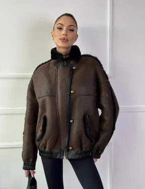 Бомбер - дубленка из натуральной овчины керли 