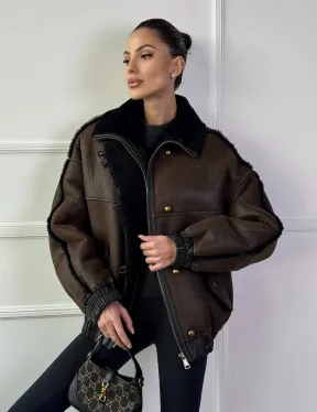 Бомбер - дубленка из натуральной овчины керли 