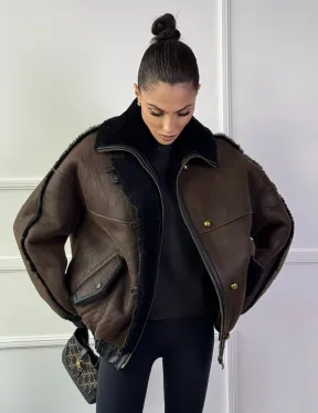 Бомбер - дубленка из натуральной овчины керли 