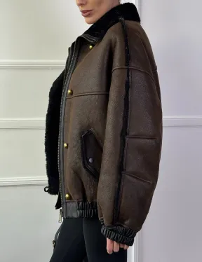 Бомбер - дубленка из натуральной овчины керли 