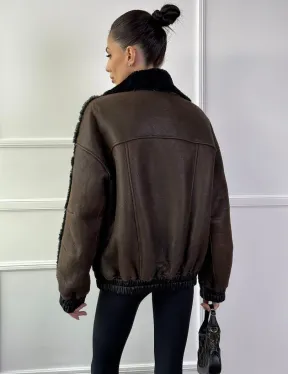 Бомбер - дубленка из натуральной овчины керли 