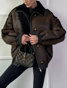 Бомбер - дубленка из натуральной овчины керли 