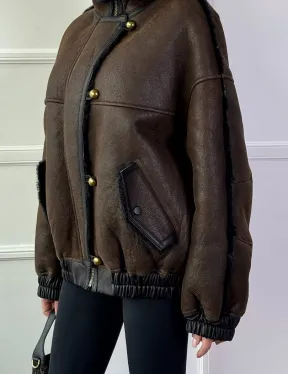 Бомбер - дубленка из натуральной овчины керли 