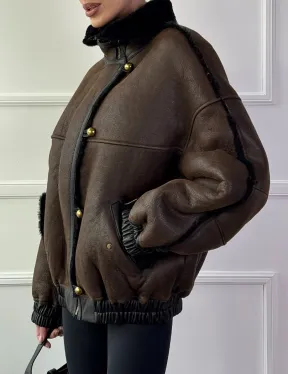 Бомбер - дубленка из натуральной овчины керли 