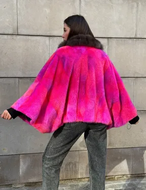 Полушубок - летучка из меха норки в цвете фуксия 