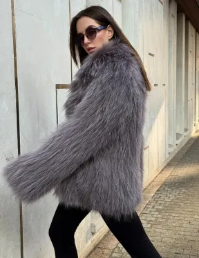 Шуба из меха енота с английским воротником цвет - лаванда