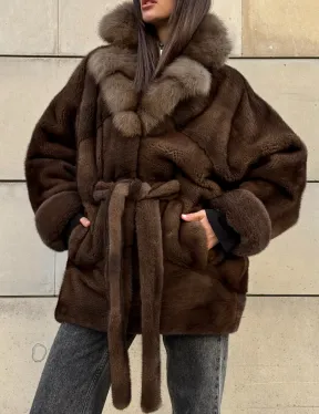 Коричневый норковый полушубок 