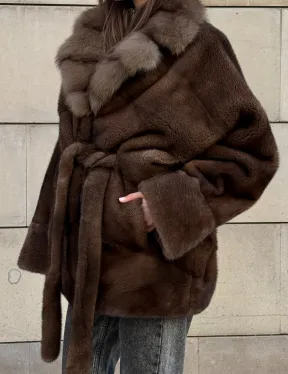 Коричневый норковый полушубок 