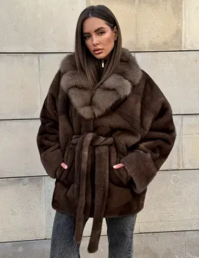 Коричневый норковый полушубок 