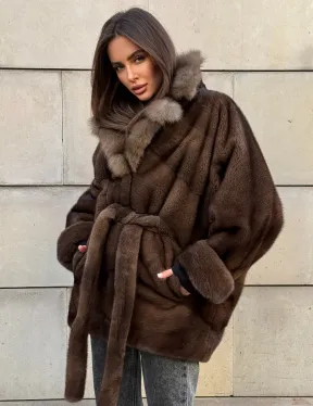 Коричневый норковый полушубок 