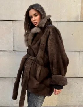 Коричневый норковый полушубок 