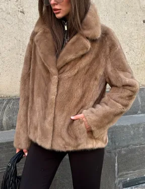 Короткий норковый жакет с английским воротником цвет пастель