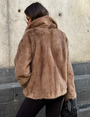 Короткий норковый жакет с английским воротником цвет пастель