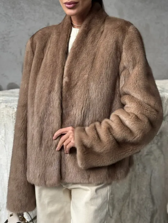 Кроп - жакет из норки Pastel с воротником V-образным 60 см