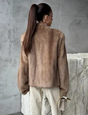 Кроп - жакет из норки Pastel с воротником V-образным 60 см