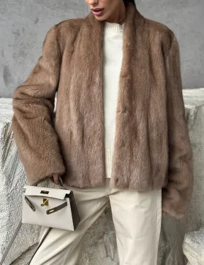 Кроп - жакет из норки Pastel с воротником V-образным 60 см