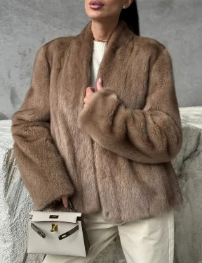 Кроп - жакет из норки Pastel с воротником V-образным 60 см