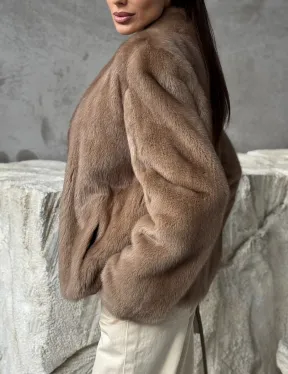 Кроп - жакет из норки Pastel с воротником V-образным 60 см