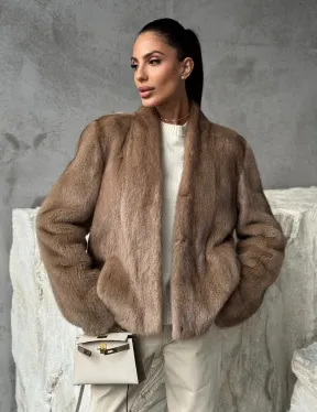 Кроп - жакет из норки Pastel с воротником V-образным 60 см