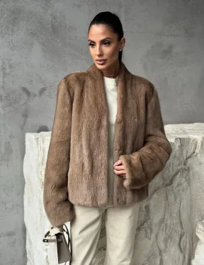 Кроп - жакет из норки Pastel с воротником V-образным 60 см