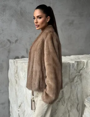 Кроп - жакет из норки Pastel с воротником V-образным 60 см