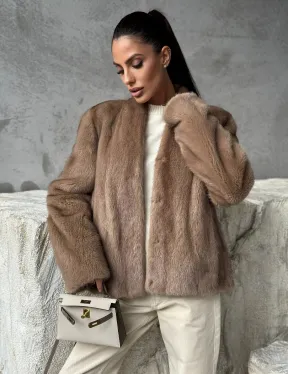 Кроп - жакет из норки Pastel с воротником V-образным 60 см