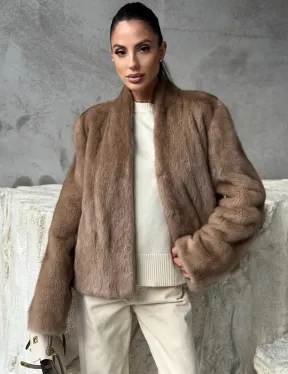 Кроп - жакет из норки Pastel с воротником V-образным 60 см