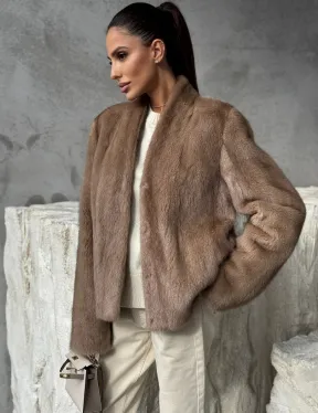 Кроп - жакет из норки Pastel с воротником V-образным 60 см