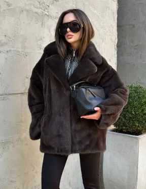Норковый полушубок оверсайз с английским воротником, цвет 