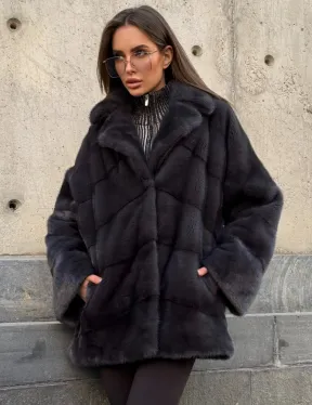 Полушубок норковый графит с английским воротником и манжетом