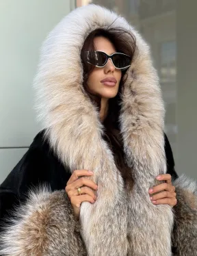Черная норковая шуба PREMIUM COLLECTION с отделкой из меха канадской рыси