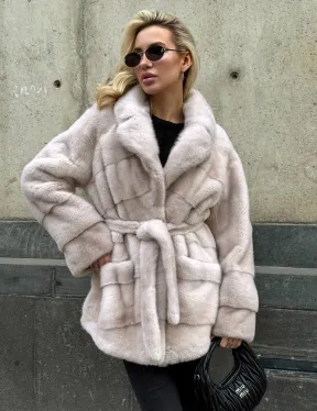 Светлый норковый полушубок PREMIUM FUR с английским воротником