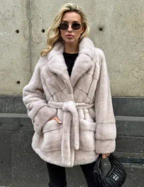 Светлый норковый полушубок PREMIUM FUR с английским воротником